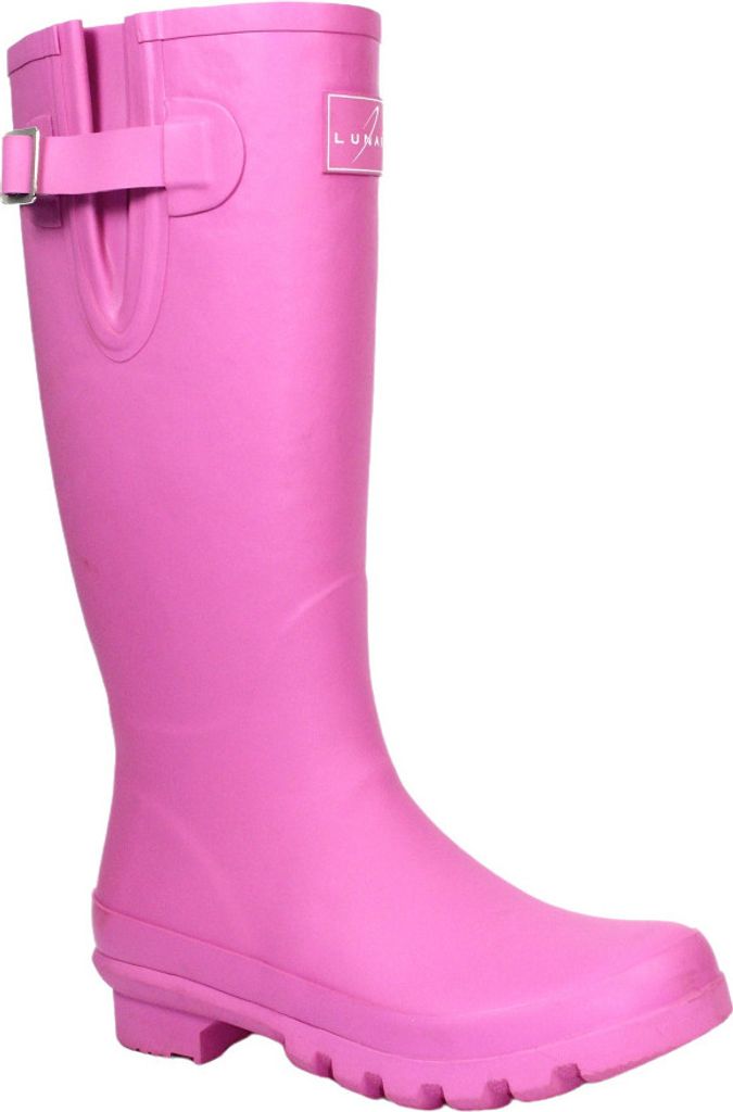A single pink rubber boot shown against a white background.