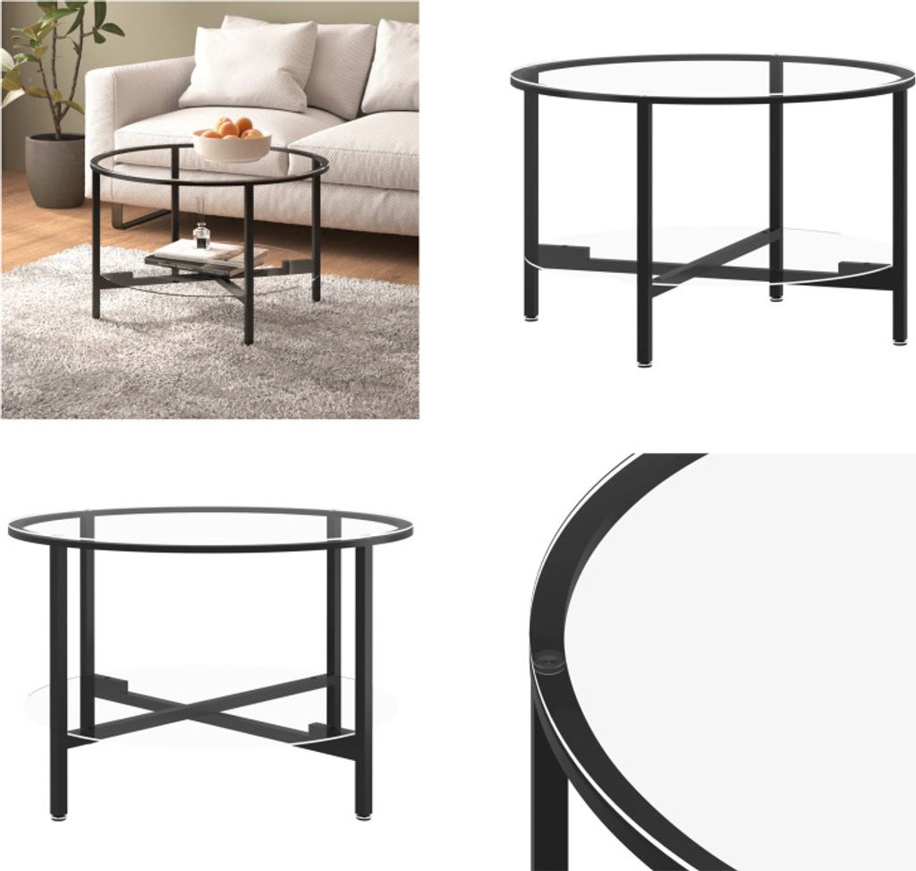 vidaXL Beistelltisch Schwarz und Transparent 70 cm Hartglas - Beistelltisch - Beistelltische - Teetisch - Couchtisch