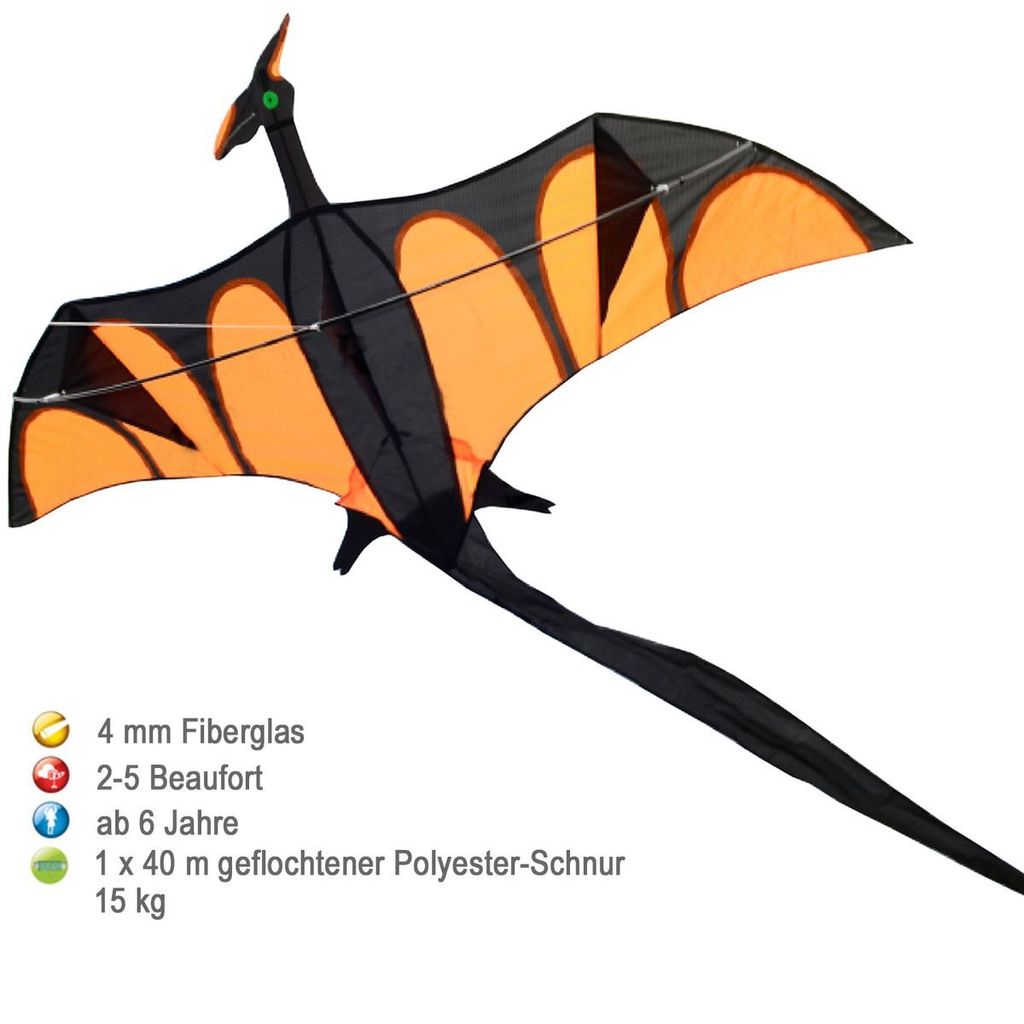 Drache Einleiner Aero mit XXL Schwanz 4mm Fiberglas 170x90cm