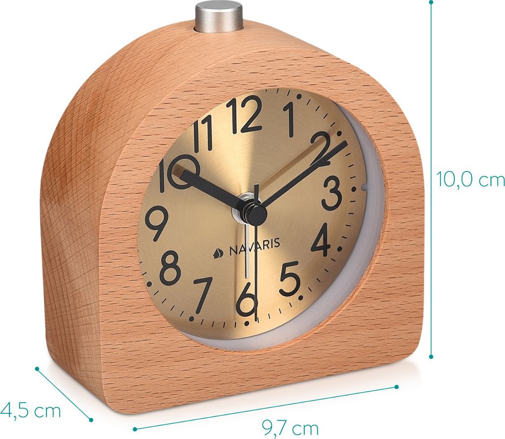 Navaris Holz Wecker mit Snooze Retro Uhr Gold