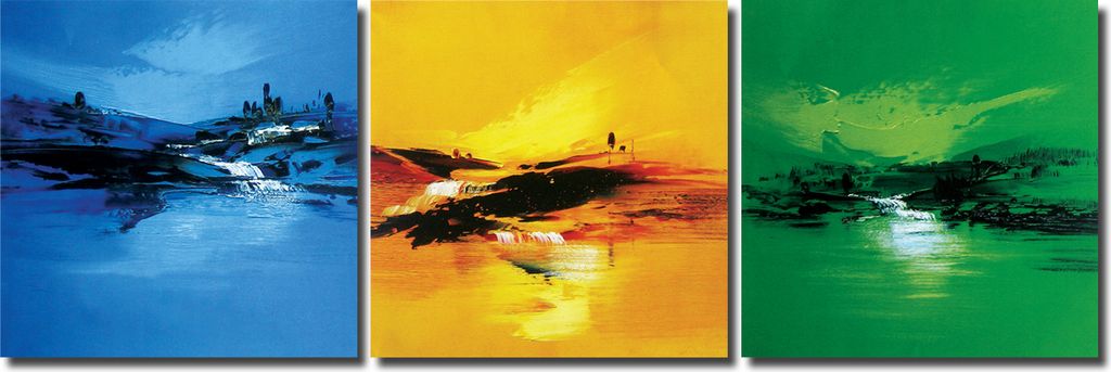 Wandbild Holzrahmen 3-teiliges -Set 30x90 cm abstrackt Natur Wasserfall Dekoration