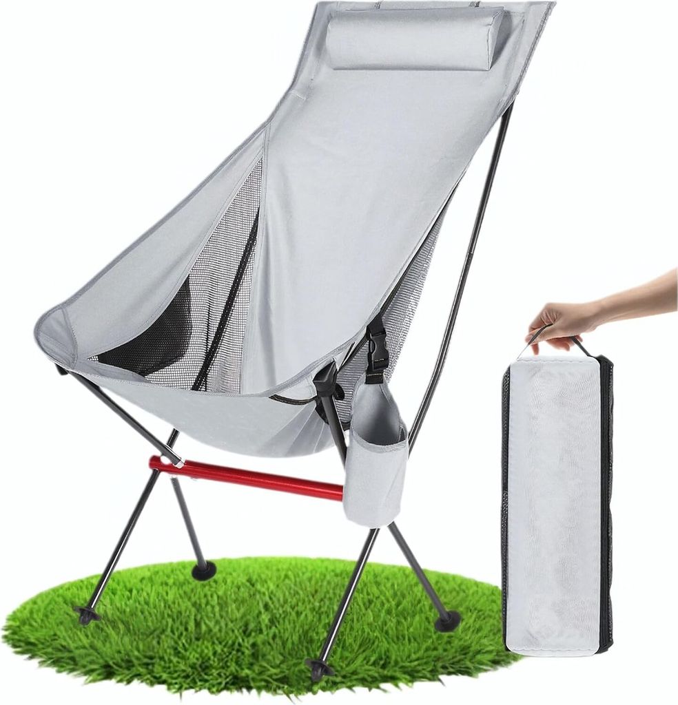 Campingstuhl Hochlehner Faltbar Campingstuhl mit Kopfstütz, Klappstuhl Camping leicht, Strandstuhl, Wander, Angelstuhl, Campingstühle für Erwach...