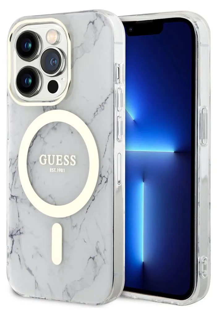 Guess Cover iPhone 14 Pro Max Marmo Bianco MagSafe - Lusso e Design