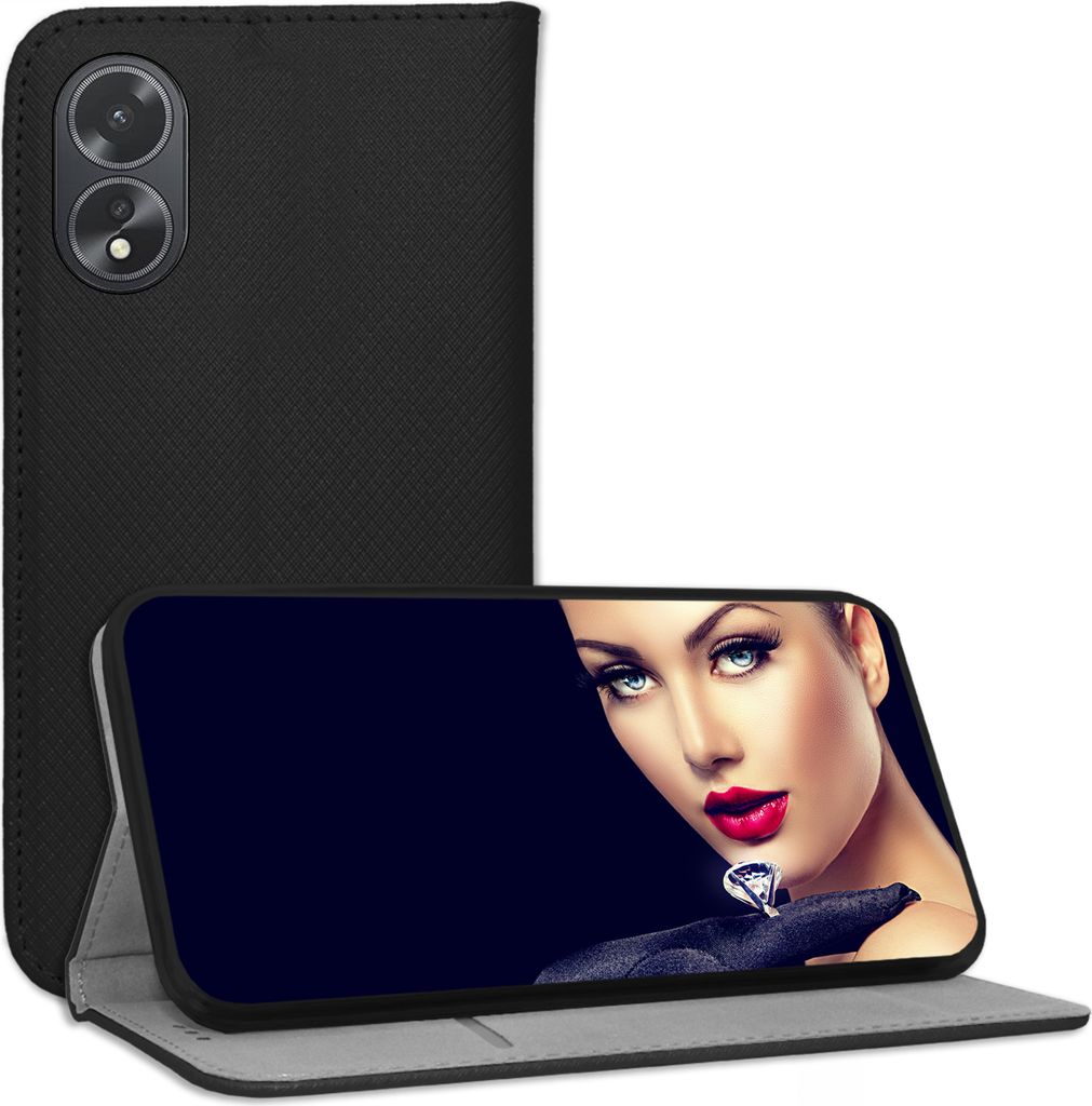 Bookstyle Schutzhülle Klapphülle Schutztasche Etui Cover für Oppo A18 4G, Oppo A38 4G (CPH2579, 6.56'') - Schwarz
