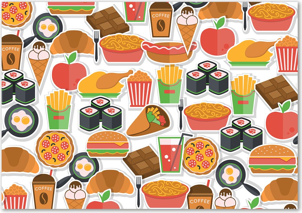 Tulup Glas-Bild - 100 x 70 - Wandbild aus Glas - Wandkunst - Wandbild hinter gehärtetem Sicherheitsglas - Essen & Getränke - Fast Food - Mehrfa...