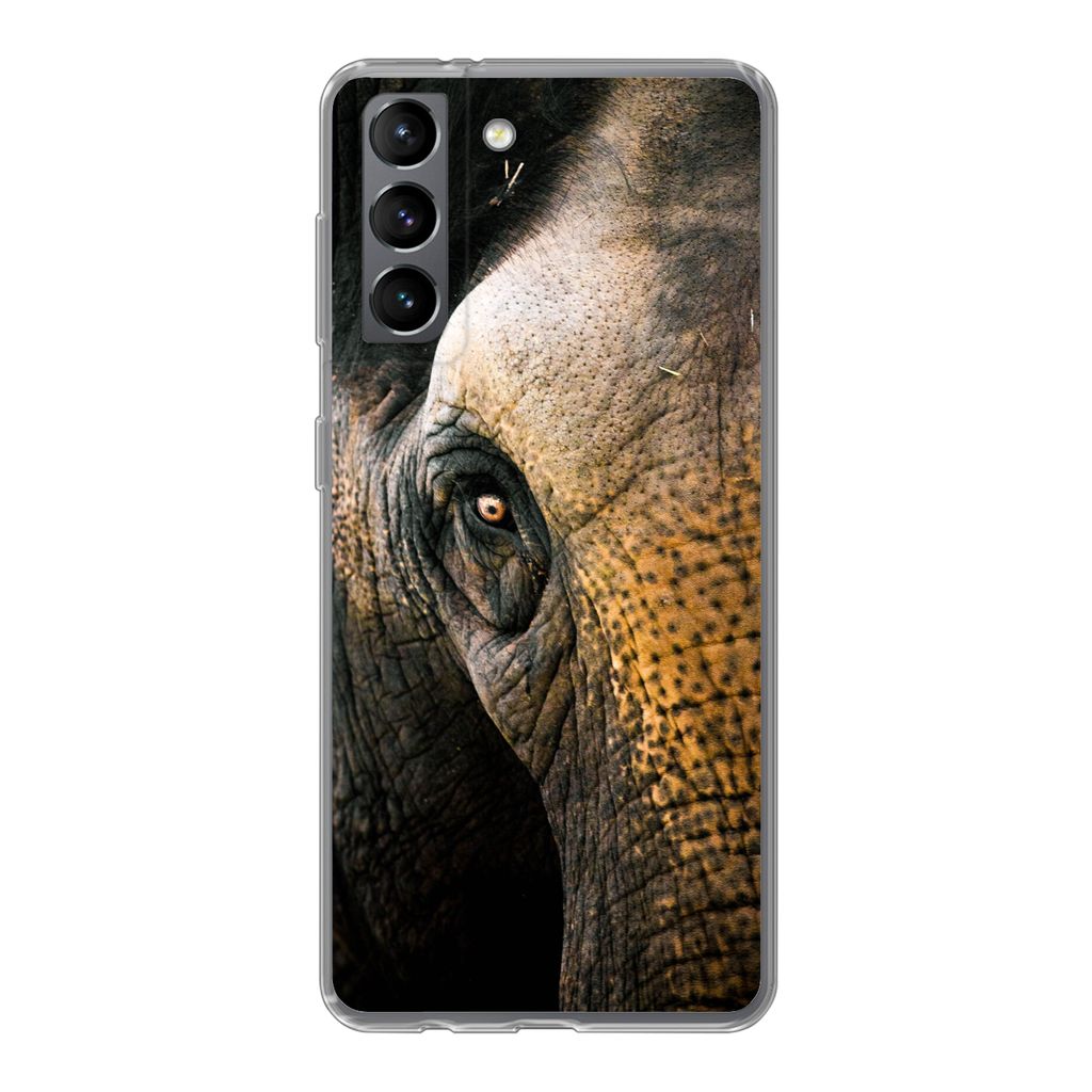 MuchoWow Handyhülle Schutzhülle Hülle für Samsung Galaxy S21 Elefant - Nahaufnahme - Tiere - Natur Silikon Softcase Handy Hülle - Softcase