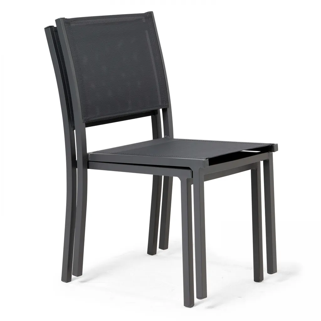 Chaise de jardin aluminium et textilène gris Oviala Nice - Lot de 2