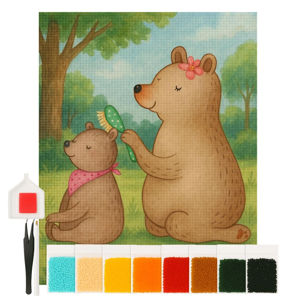 Mr. & Mrs. Panda diamond painting bilder Bär Kind Design 40 x 50 cm Mit Rahmen - Weiß - Geschenk, Mama, Muttertag, diy, diamant set, mosaik, Mutter