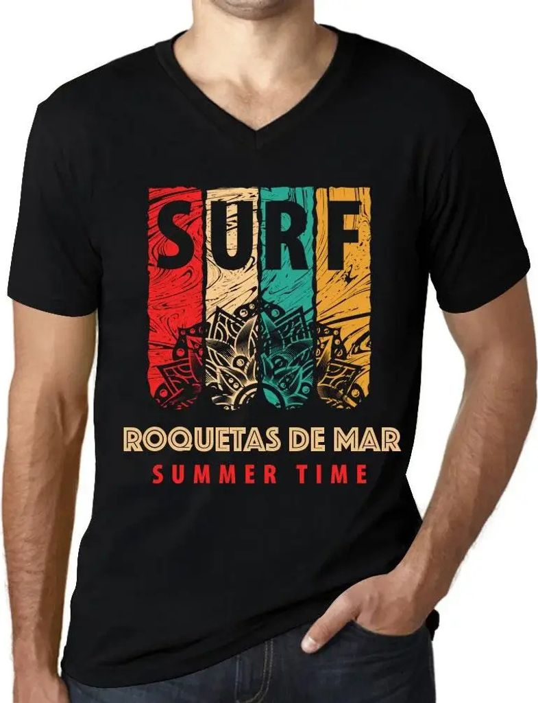 Herren Grafik T-Shirt V-Ausschnitt Sommerliches Surfen in Roquetas de Mar – Summer Time Surf In Roquetas De Mar – Öko-Verantwortlich Vintage J...
