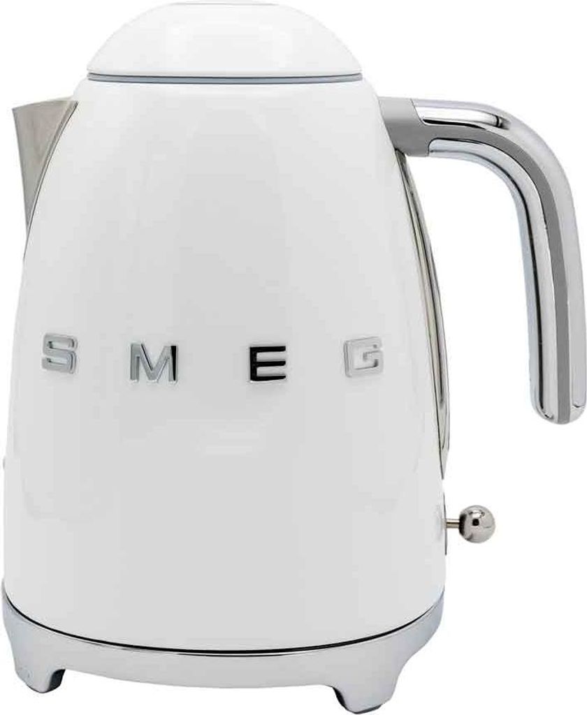 A white SMEG electric kettle is shown against a white background.