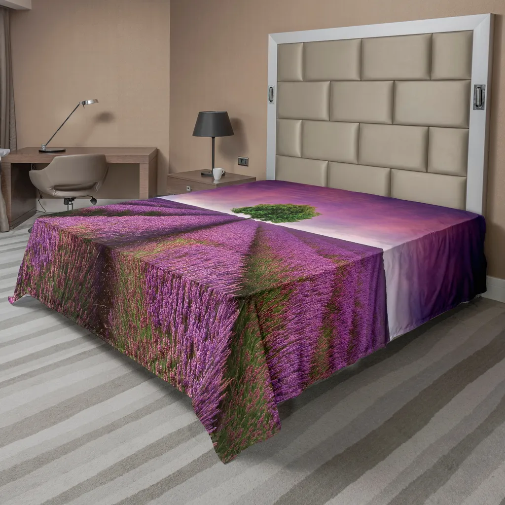 Drap de lit violet 260x228 cm motif lavande panoramique Abakuhaus