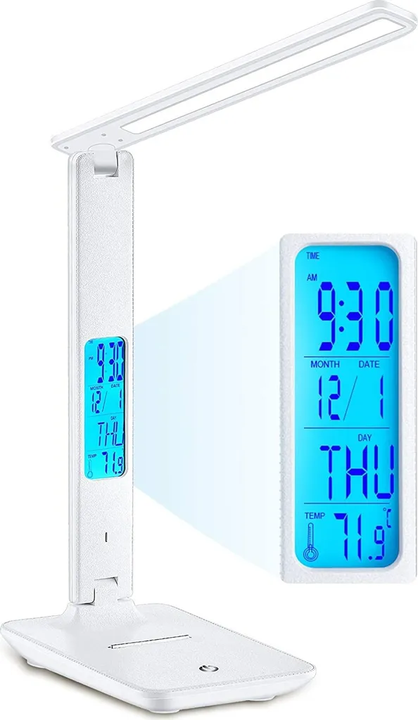 Lampe de Table LED avec Écran LCD Heure et Température Coloris Blanc