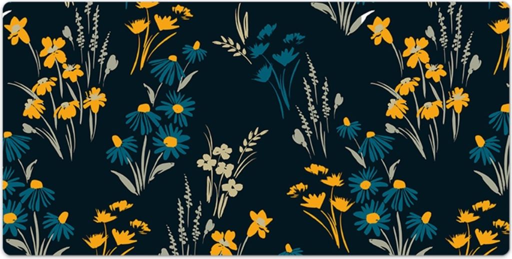 Laptop Schreibtischmatte - Mauspad - 90x45 cm - Tischunterlage - Dunkles Blumenmotiv