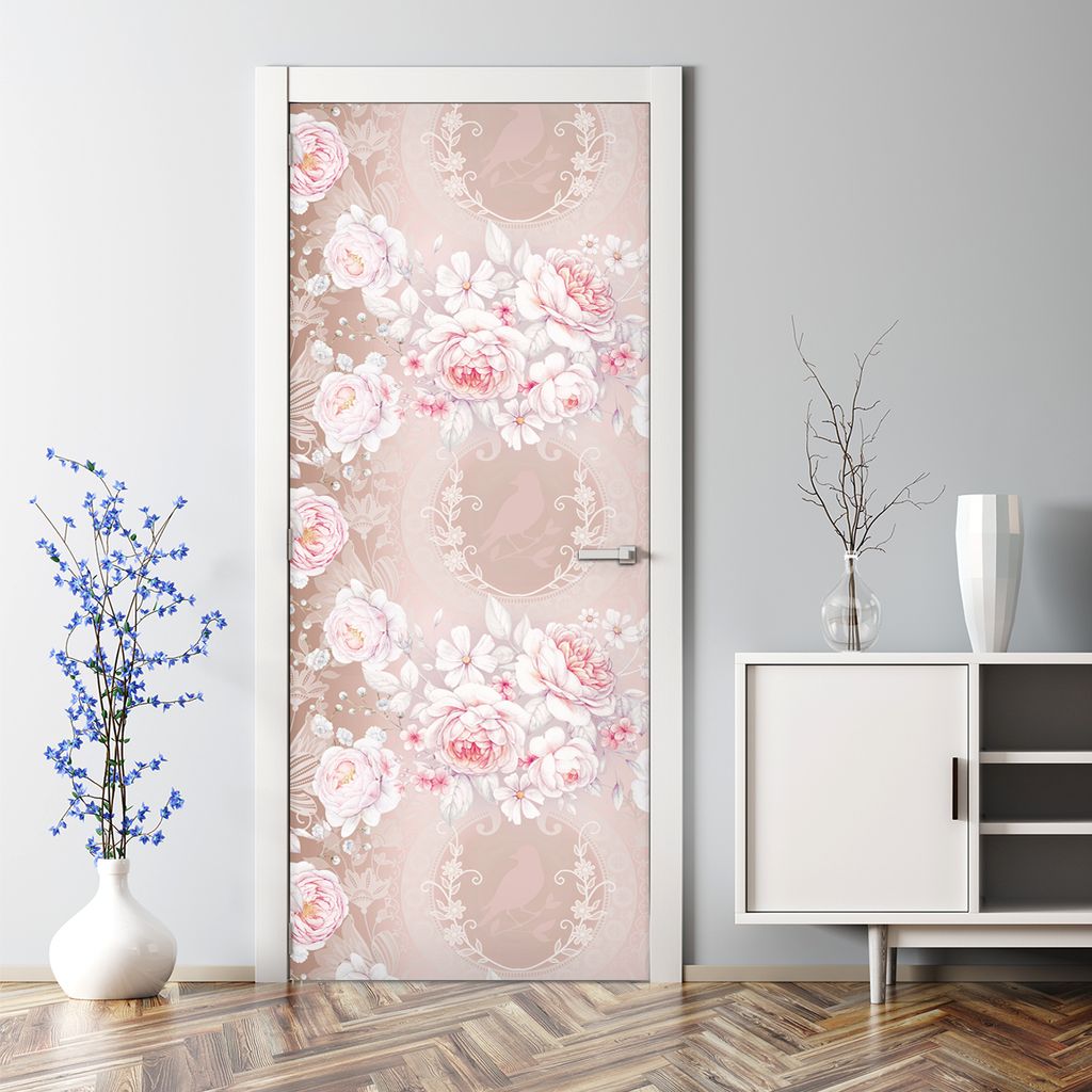 Dekorative Türposter selbstklebend Klebefolie Wandaufkleber Türaufkleber Weiße Rosen grau 77 x 200 cm