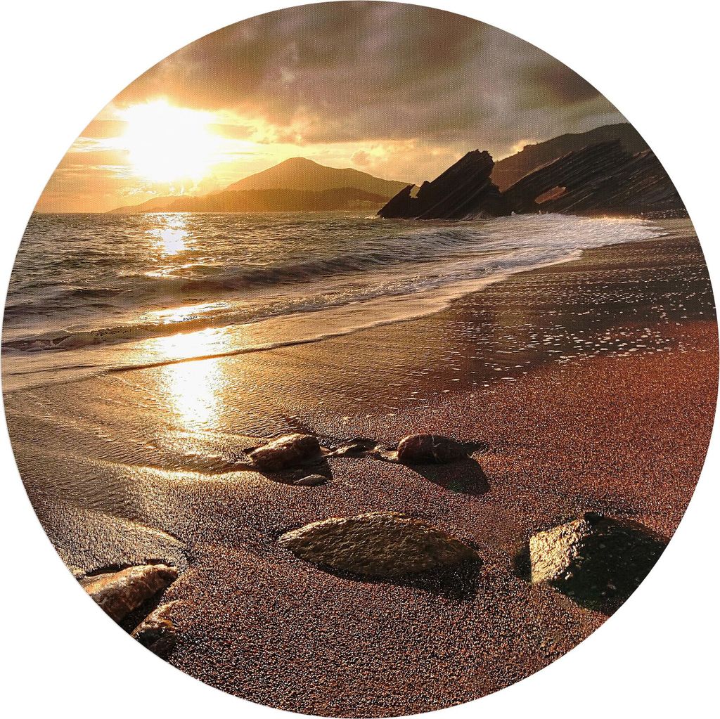 DEQORI Fototapete rund Ø 80 cm 'Strand im Sonnenuntergang' Wand Tapete Leinwand Sticker