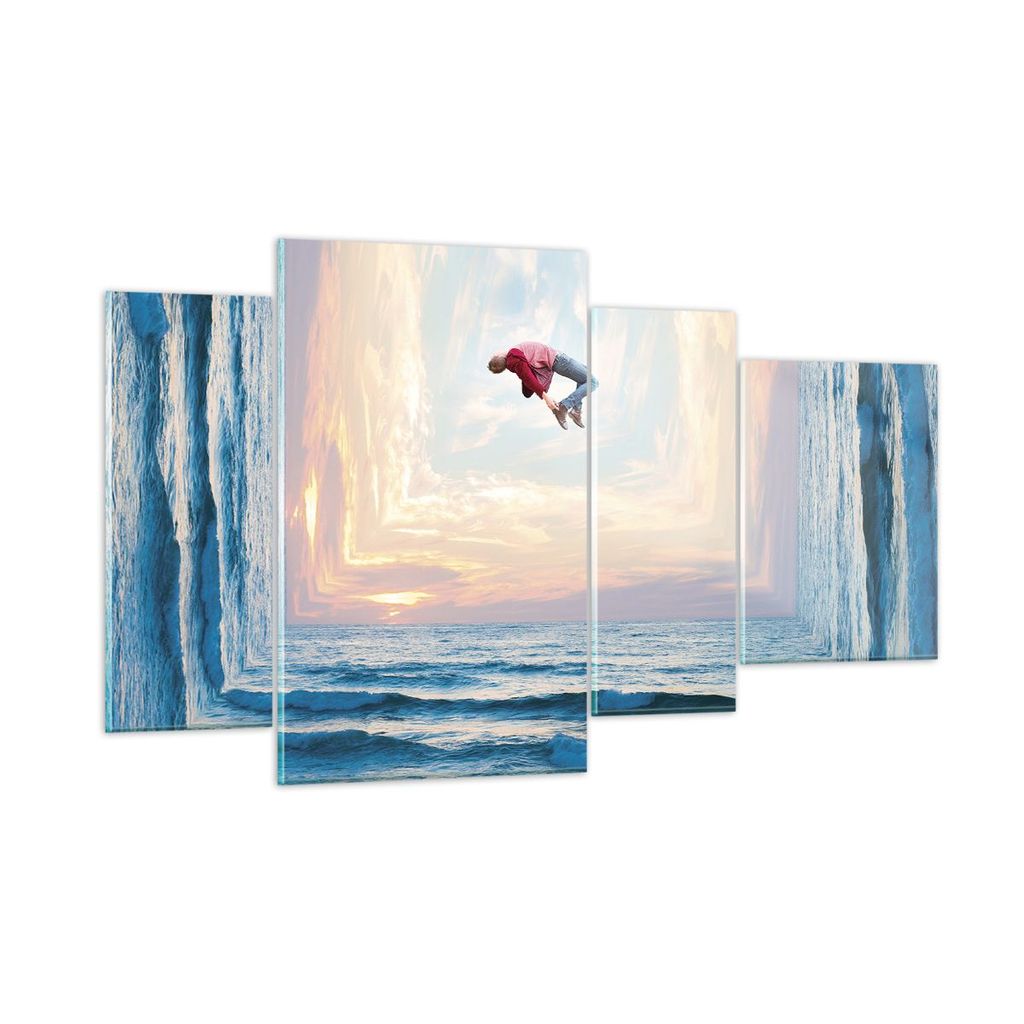 Bilder auf glas - 4 Teile - Sprung Freiheit Surrealismus - 120x70cm - Glasbilder - Wandbilder - Bilder - Wanddekoration aus Glas - Glas Bilder - Wa...