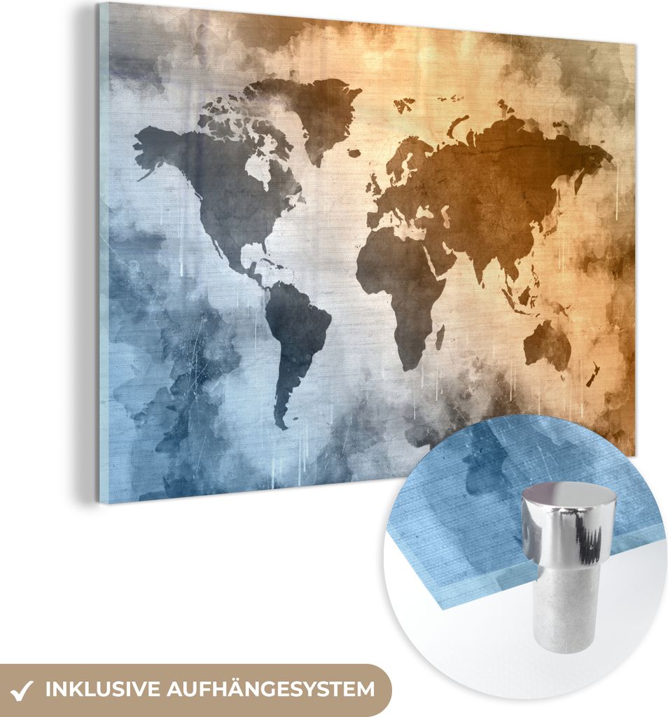 MuchoWow Glasbilder - Bilder auf Wandbild - Foto auf Glas Weltkarte - Farben - Abstrakt 90x60 cm Wanddekoration aus Glas - Acrylglasbild - Acrylbil...