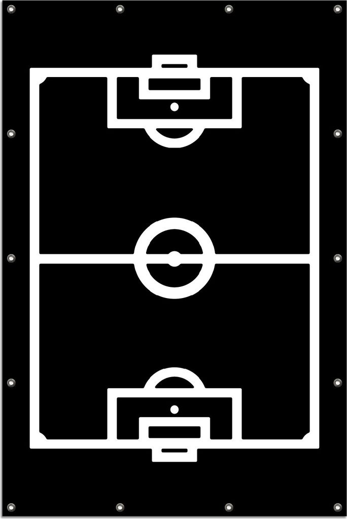 Wallario Outdoor-Poster für Garten oder Balkon, Motiv Fußball - Fußballfeld in Schwarz-Weiß, in ca. 120 x 180 cm
