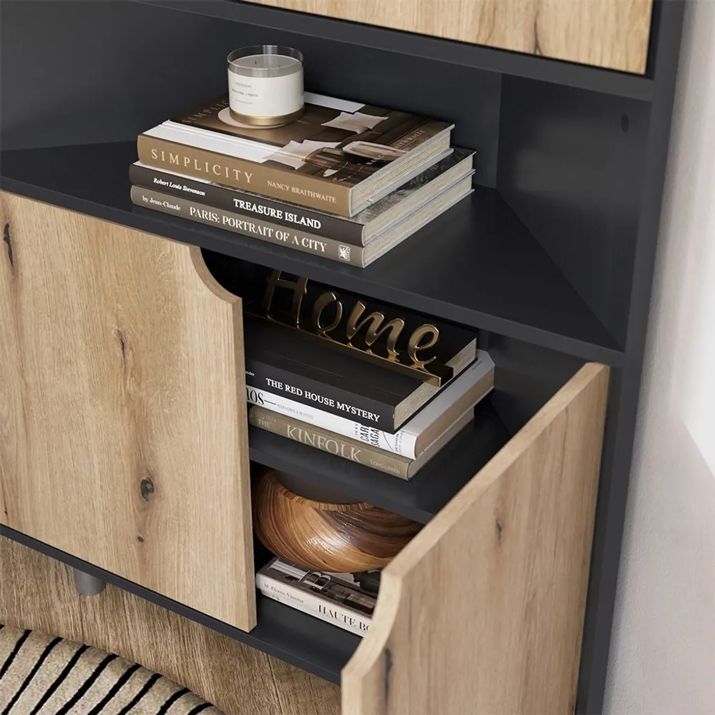 Meuble de rangement 4 compartiments Inaro anthracite chêne Vicco 79x96cm
