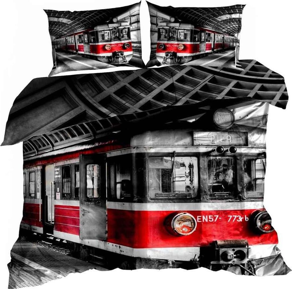 3D Baumwollsatin Bettwäsche 200x220cm RED TRAIN
