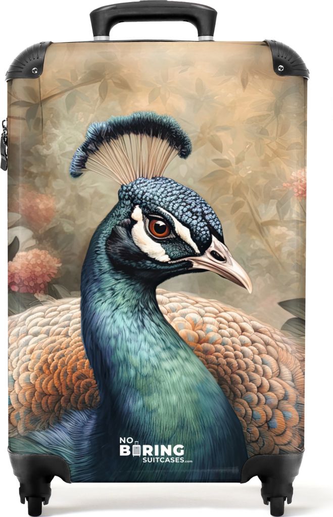 NoBoringSuitcases.com Koffer Handgepäck Trolley Rollkoffer Kleine Reisekoffer mit 4 Rollen - Detailliertes Porträt eines Pfaus in der Natur - C...
