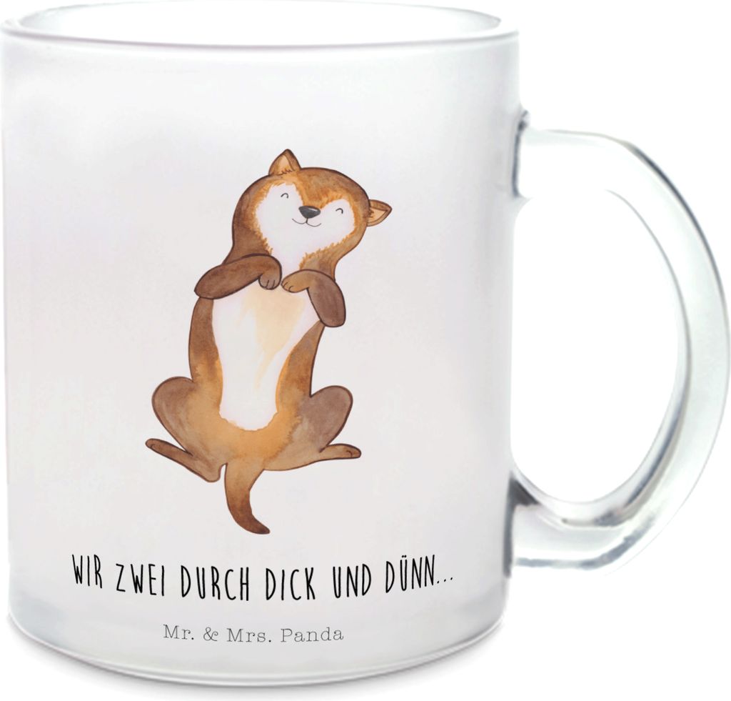 Mr. & Mrs. Panda Tee Tasse Hund Streicheln - Transparent - Geschenk, Teetasse aus Glas, Niedlich, Pott, Hundewelpe, Häferl, Glasbecher, Sprüche, ...