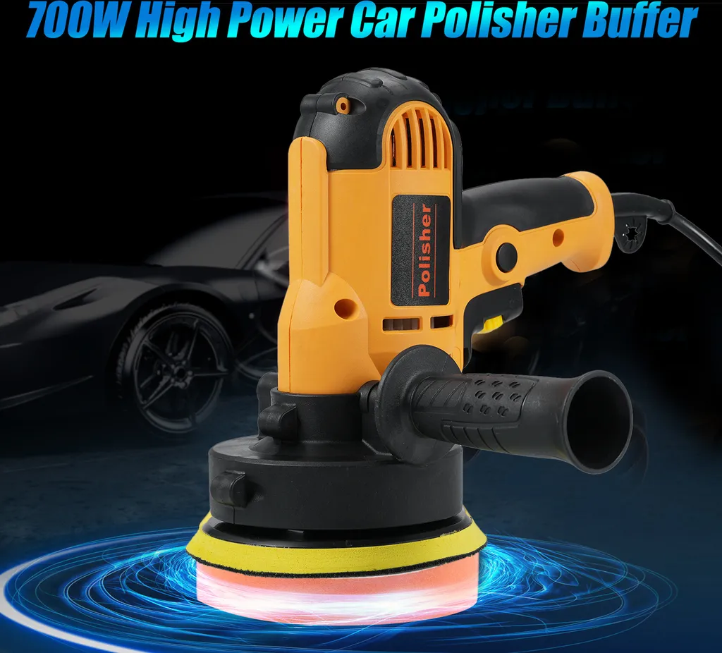 set di lucidatura elettrica per auto da 5 pollici, tampone automatico da 700W, 600-3700 giri/min, lucidatrice variabile con impugnatura ausiliaria, lana di spugna, tampone per cofano motore - 3