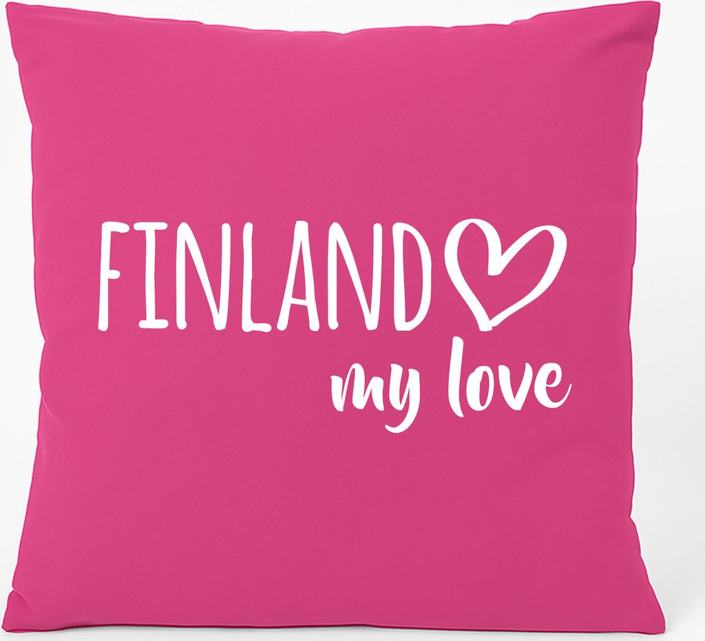 Huuraa Kissen Finland my love 40x40cm mit Füllung Fuchsia Baumwolle Dekokissen Geschenkidee