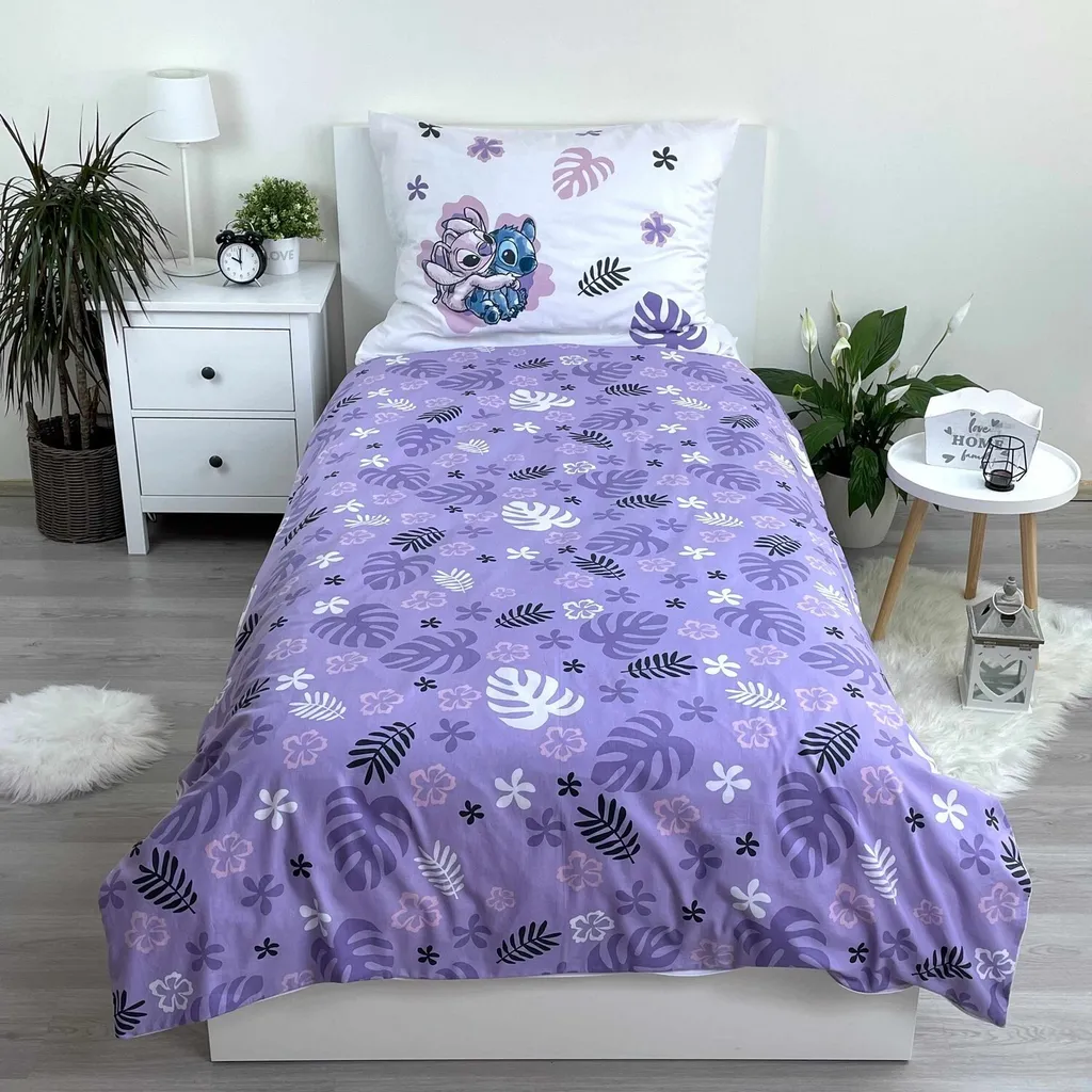 Parure de Lit Lilo & Stitch Coton AG3499 - Lit Simple Blanc Violet Rose - 3