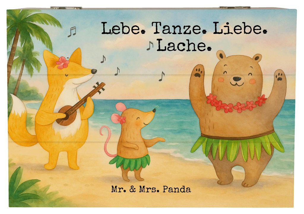 Mr. & Mrs. Panda Holztruhe Waldtiere Aloha Design 22 x 15 cm - Weiß - Geschenk, Geschenkbox, Erinnerungskiste, Igel, Wald, Box, Holzkiste mit Deck...