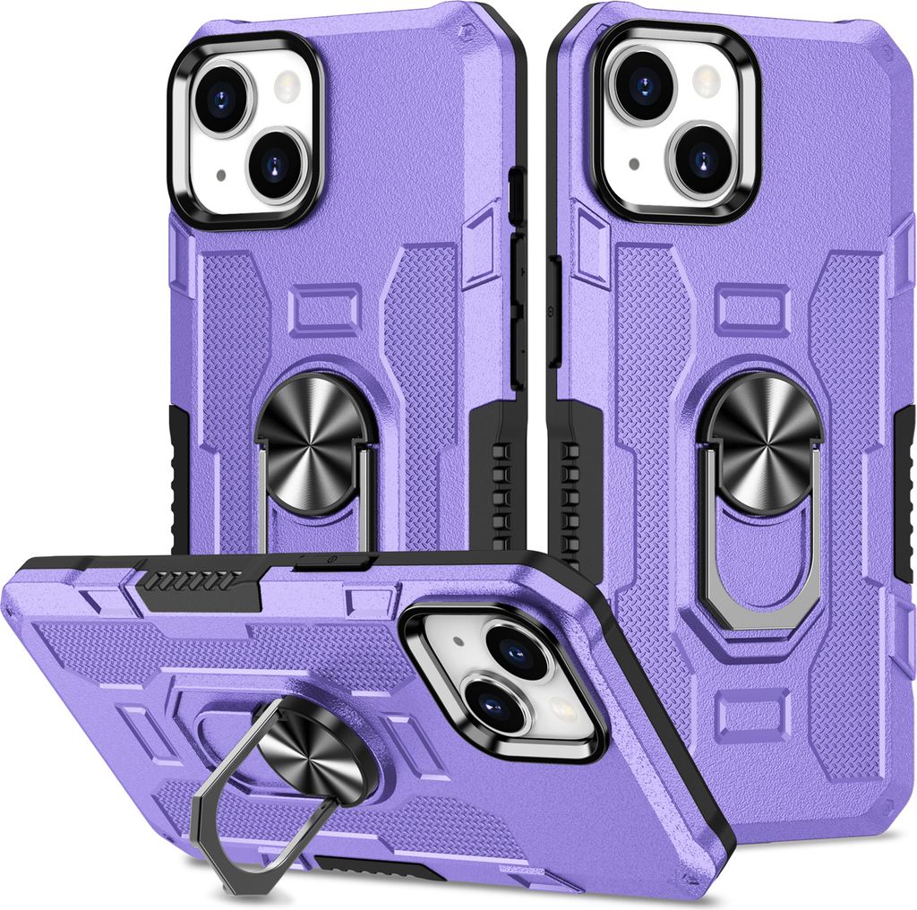 iPhone 14 Plus Hülle, Dual Layer Robuste Rüstung Ringhalter Ständer Schutzhülle für iPhone 14 Plus Lila