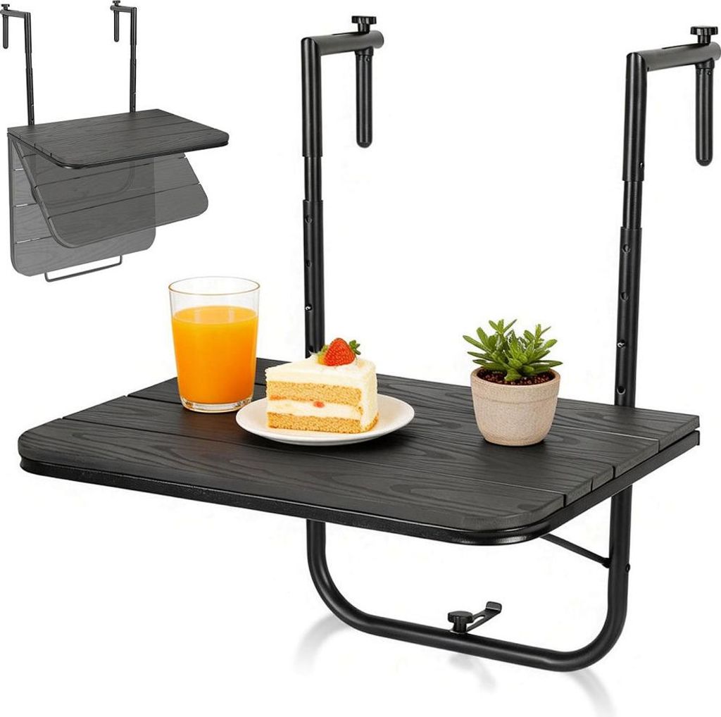 Izrielar Balkonhängetisch ,Gartentisch klappbar, Hängetisch 4-stufig höhenverstellbar, Balkontisch bis 40kg belastbar, Klapptisch Metall,Balkon ...