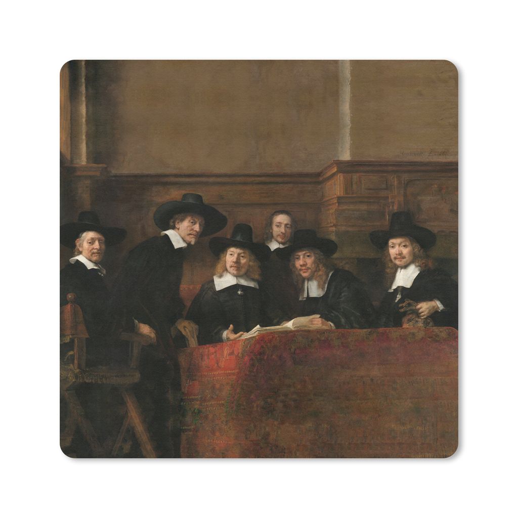 MuchoWow Mauspad Mousepad Die Stahlmeister - Gemälde von Rembrandt van Rijn 20x20 cm - Mousepads - Maus Mat - Pad - Mausunterlage - Desk Mat - B...