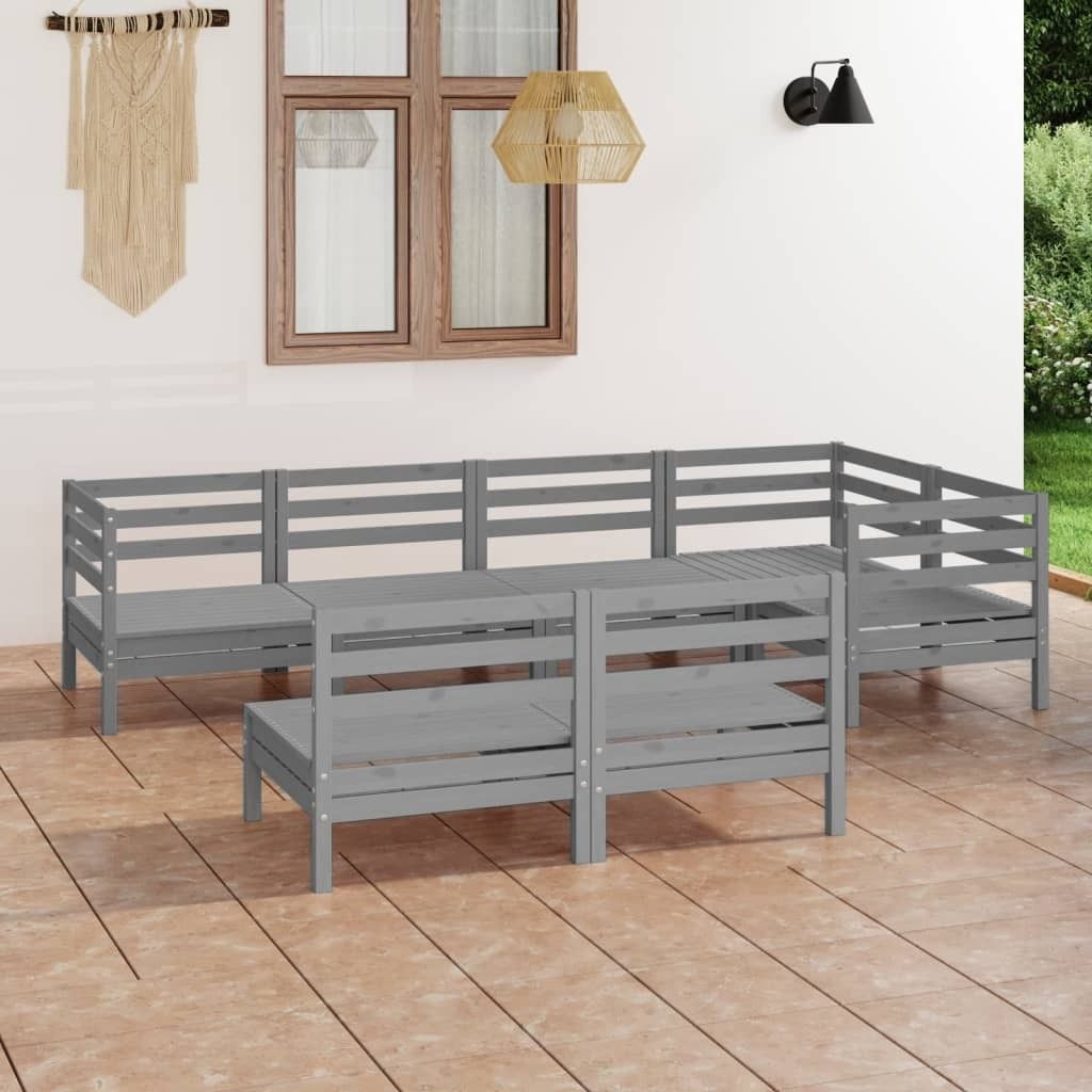Möbel 7-tlg. Garten-Lounge-Set Massivholz Kiefer Grau - Balkonmöbel 3082749