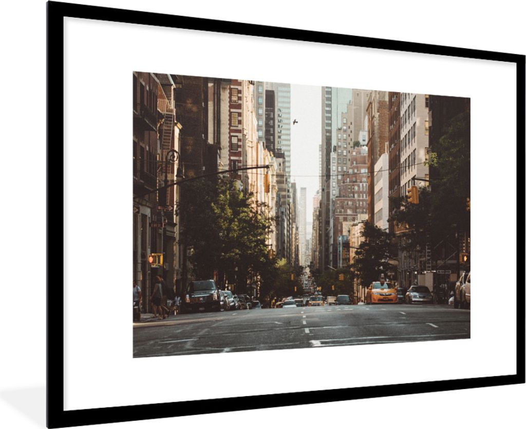 MuchoWow MuchoWow Gerahmtes Poster New York am Morgen 90x60 cm - Poster mit zchwarzem Bilderrahmen - Wanddekoration - Fotos
