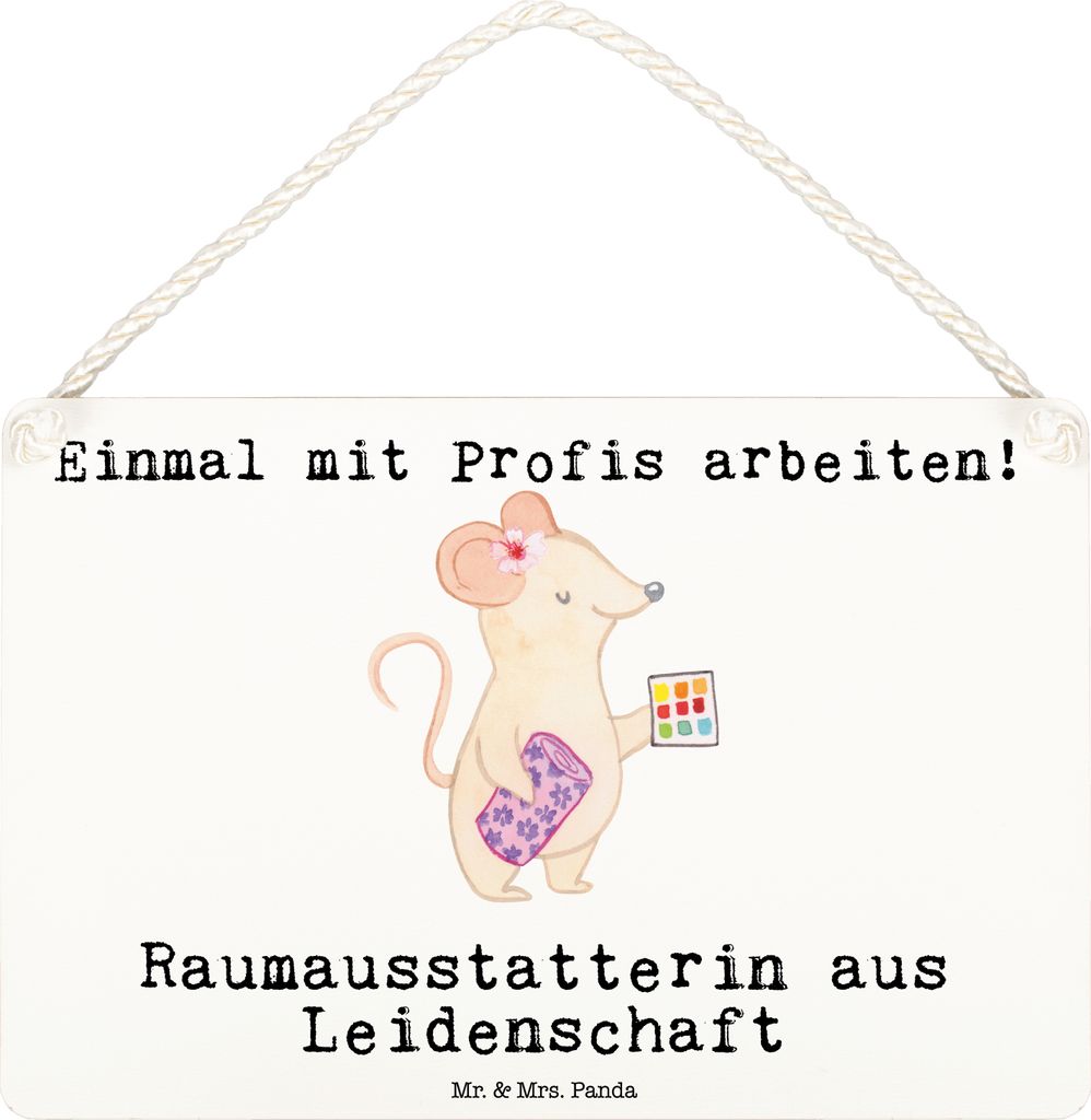 Mr. & Mrs. Panda Deko Schild Raumausstatterin Leidenschaft DIN A6 - Weiß - Geschenk, Wandschild, Holzschild, kleine aufmerksamkeit, wandtafel, Tü...