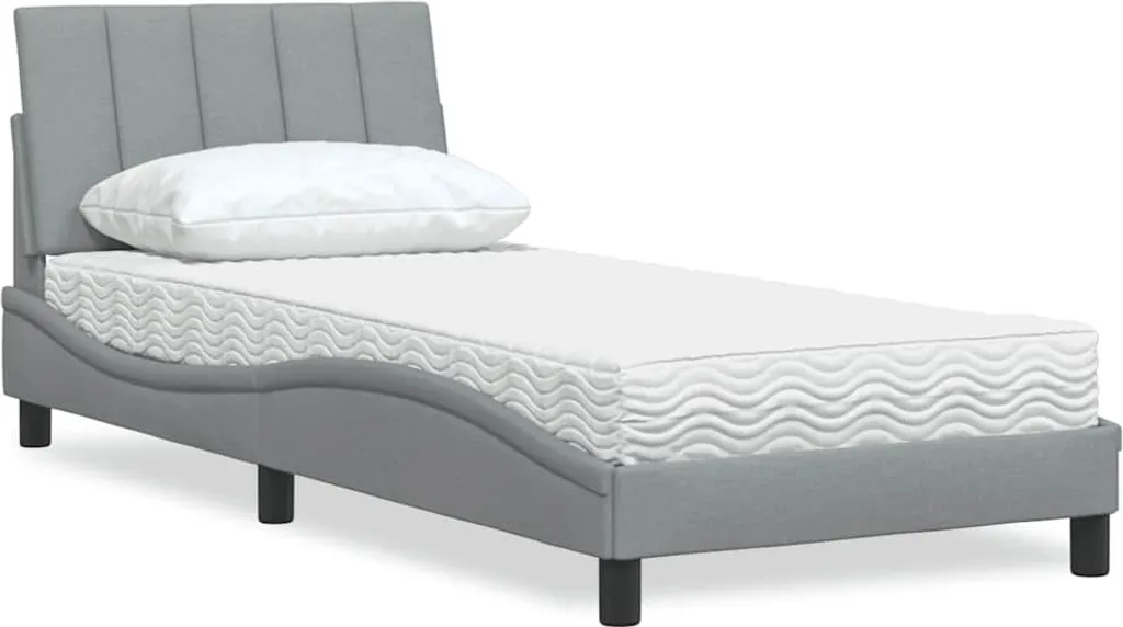 Lit Hanko gris clair 80x200 en tissu avec matelas haute résilience