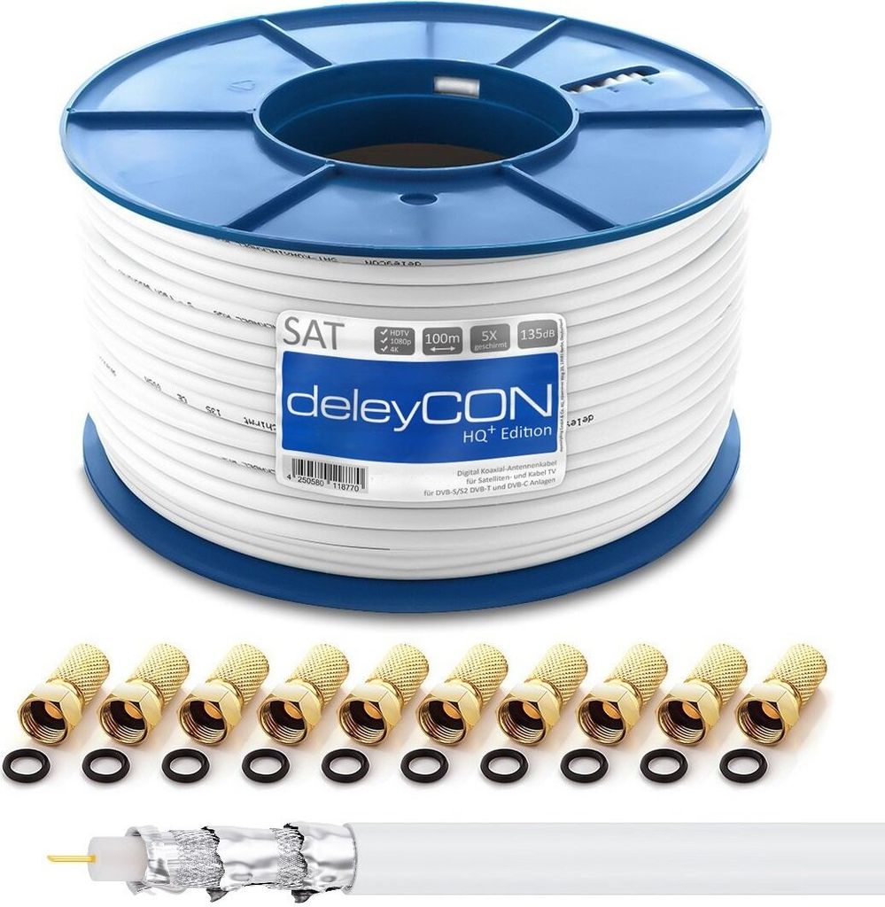 deleyCON HQ+ 100m Sat Koaxial Kabel 135dB - 5-Fach Produktbild 