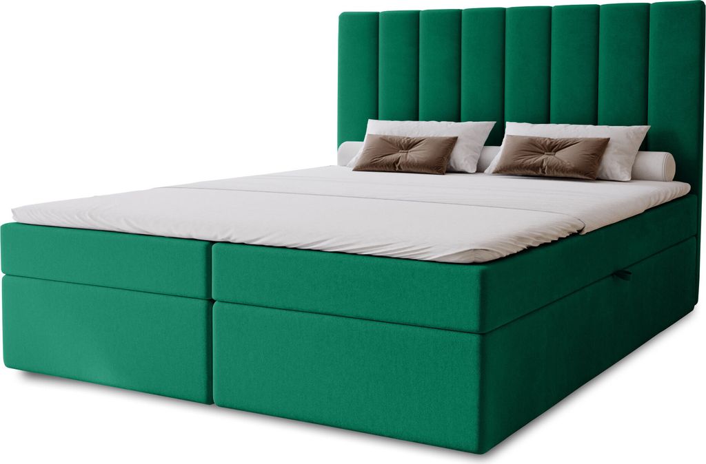 Boxbett Nero mit 2 Bettkästen, 160x200, Farbe: Grün, Velourstoff, Doppelbett mit Bonell-Matratze