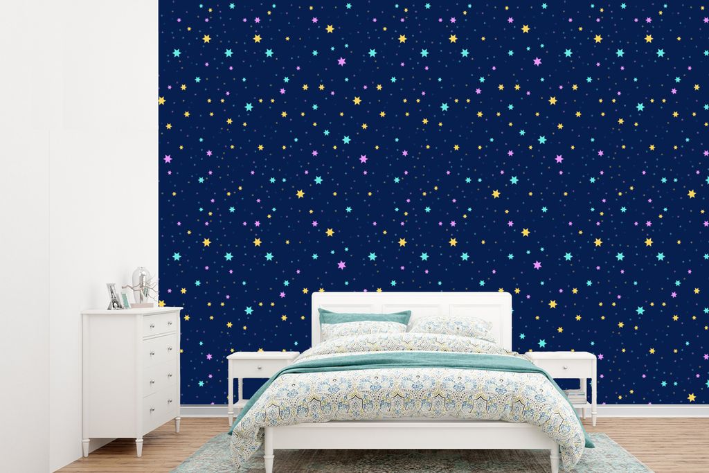 MuchoWow Fototapete für Wohnzimmer oder Schlafzimmer Wandtapete Vinyl Motivtapete Sternenhimmel - Sterne - Design - 385x280 cm - Wallpaper