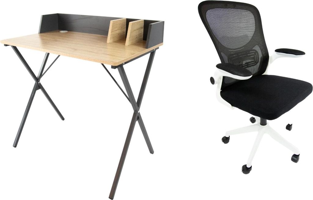 Set aus Luna Schreibtisch Sonoma Eiche + APA Stuhl Schwarz