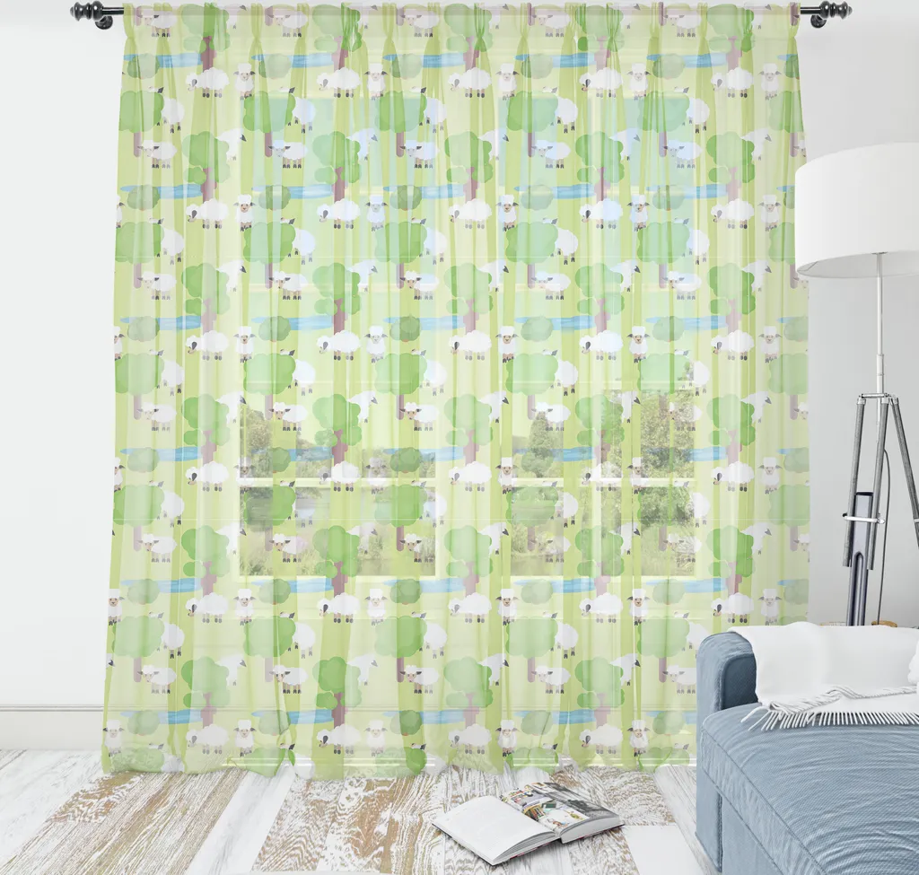 Tapisserie Enfant Satin Vert Clair 274x274 cm Motif Paysage avec Animaux