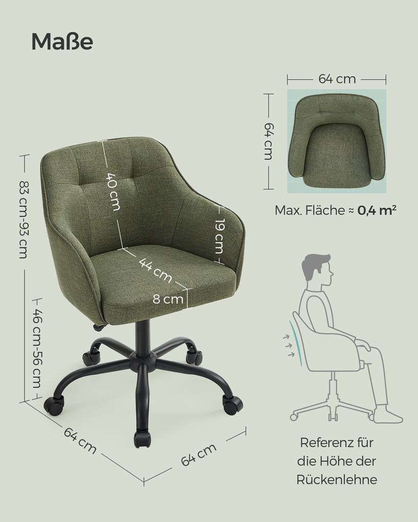 SONGMICS Schreibtischstuhl, höhenverstellbar, grün Produktbild 6