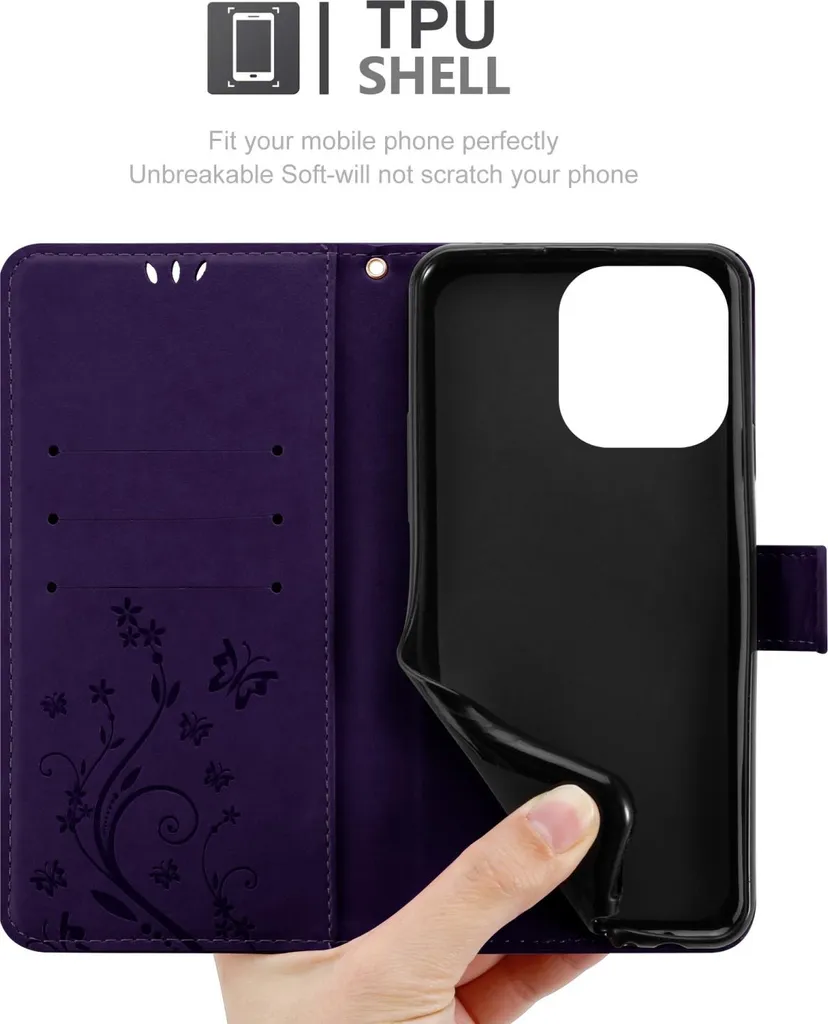 Custodia iPhone 14 Pro Cadorabo Viola a Fiori - Protezione Elegante - 6