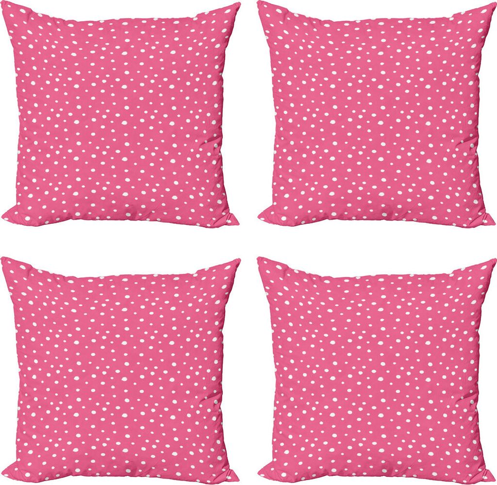 ABAKUHAUS Rosa Tupfen Kissenbezug Set (4 Stück), Grunge Gezeichnet Runden, Moderner Doppelseitiger Digitaldruck, 40 cm x 40 cm, Pink und Weiß