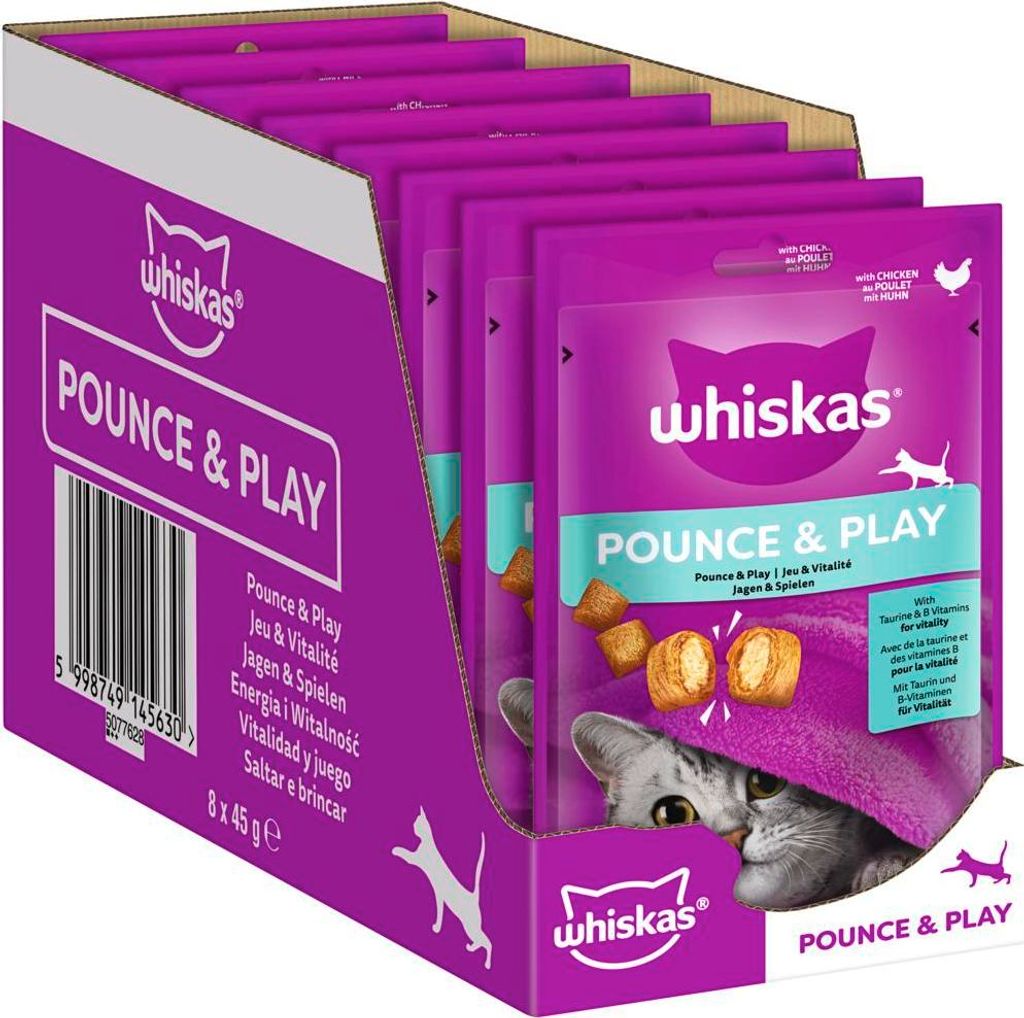 Whiskas Pounce & Play Katzensnacks im Portionsbeutel für Produktbild 