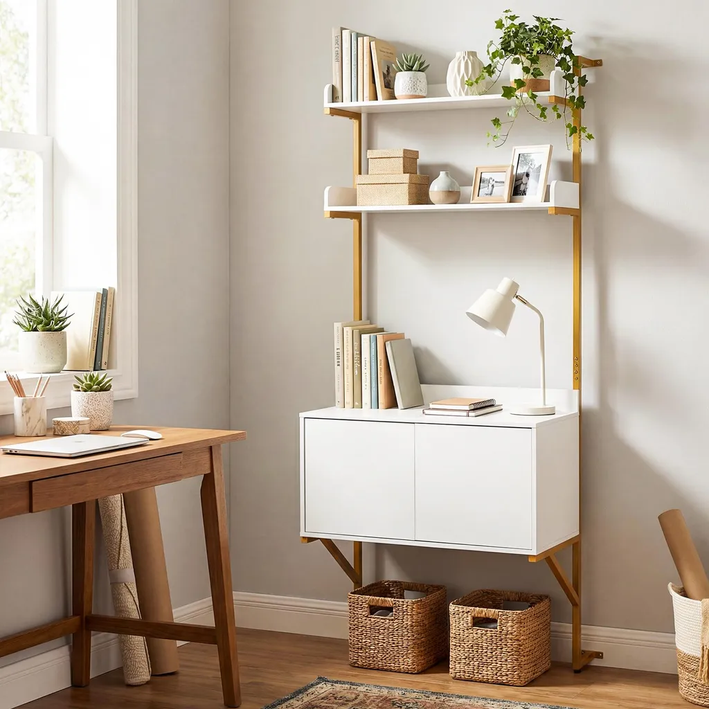 Étagère de rangement pour petits espaces et bureau blanc - 6