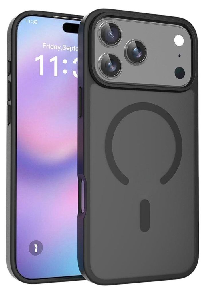 Hülle für iPhone 17 Pro Max – magnetisch, durchscheinend, stoßfest, aus TPU, MagSafe-kompatibel, mattschwarz