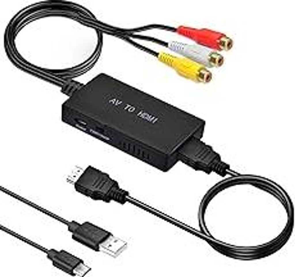RCA auf HDMI, 1080P AV Adapter mit HDMI-Kabel für PS2/PS3/Xbox/SNES/N64/STB/VHS/VCR Videorecorder DVD, Unterstützt PAL/NTSC