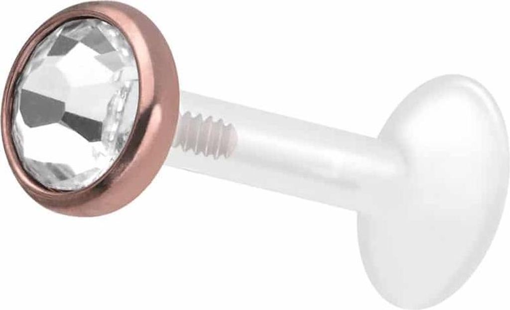 Ohrpiercing, Nasenpiercing PTFE Labret mit Innengewinde + Titan-Aufsatz KRISTALLDISC RoséGold Stablänge: 7mm | Stabstärke: 1,6mm | Discgröße: 5mm